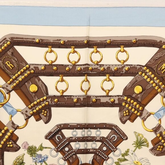 HERMES Carre 90 Scarf ""aux champs"" Silk Light Blue Auth BA6381 - Picture 3 of 12